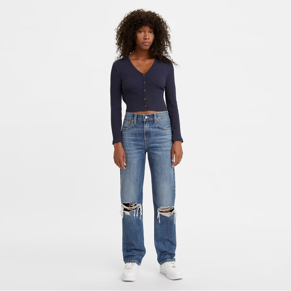 Levi's Women's Straight Leg Ripped Blue Jeans